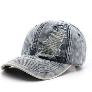 NEW Retro Solid Color Blue Denim Distressed Washed Baseball Cap